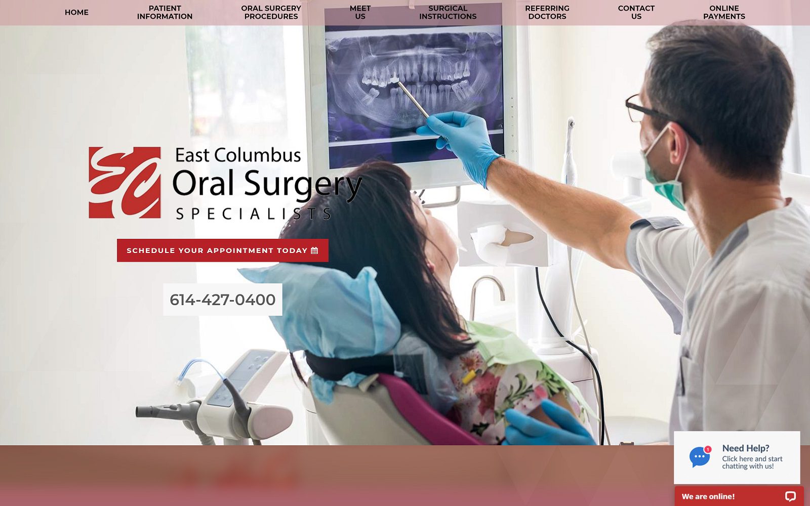 The screenshot of east columbus oral surgery specialists website