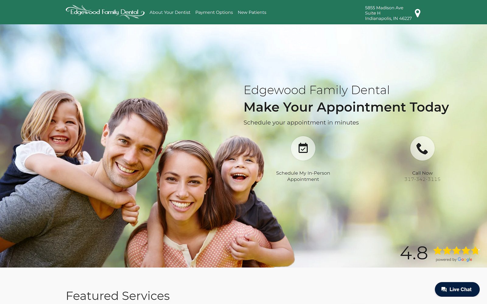 The screenshot of edgewood family dental website