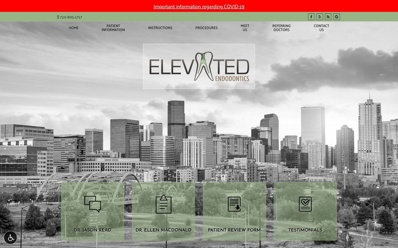 The screenshot of elevated endodontics website