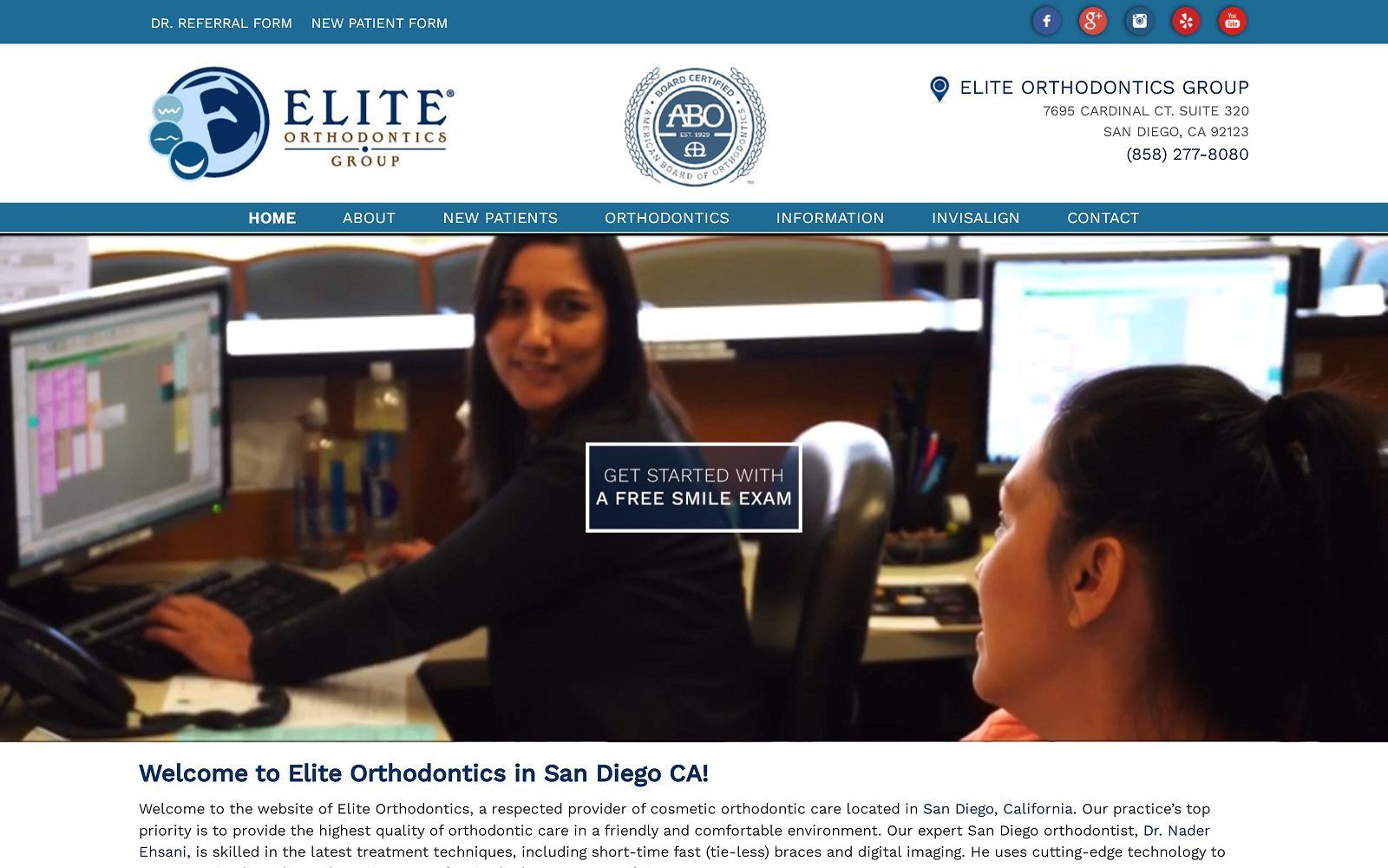 The screenshot of elite orthodontics website