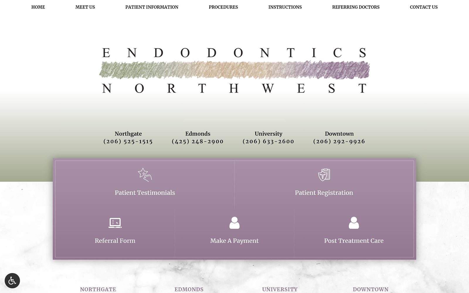 The screenshot of endodontics northwest website