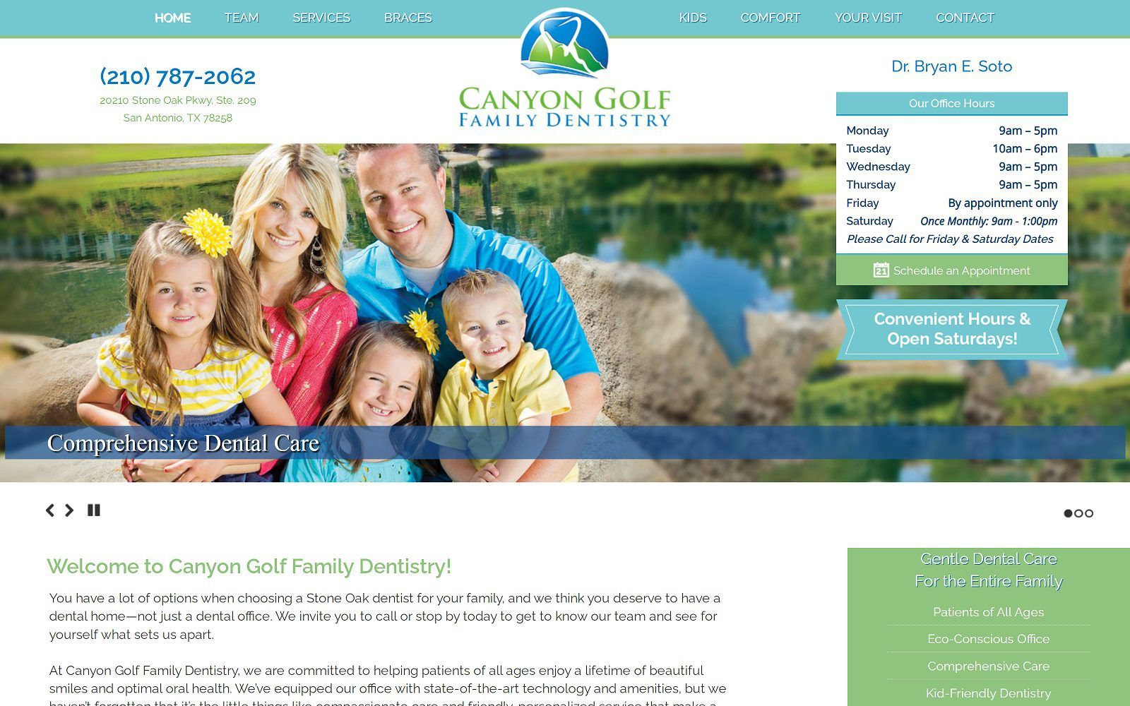 The screenshot of canyon golf family dentistry website