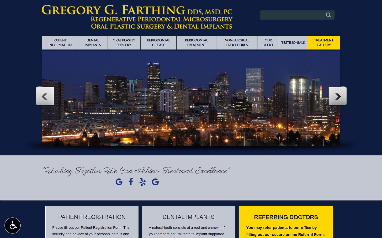 The screenshot of gregory g. Farthing, dds msd pc website