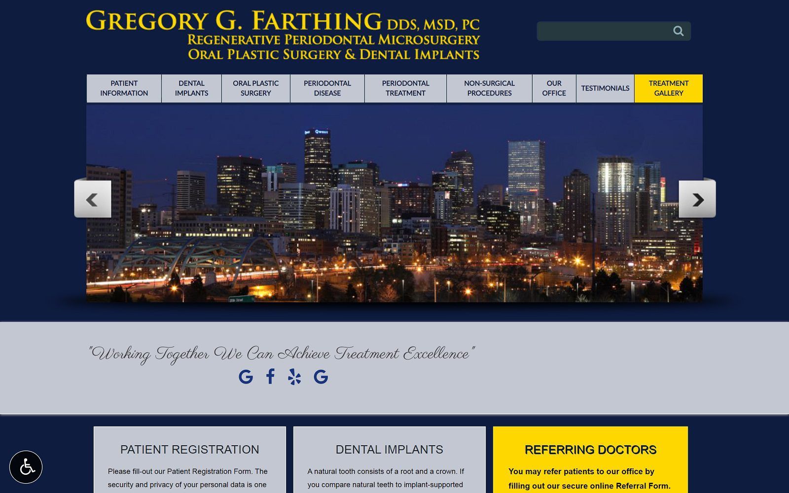 The screenshot of gregory g. Farthing, dds msd pc website