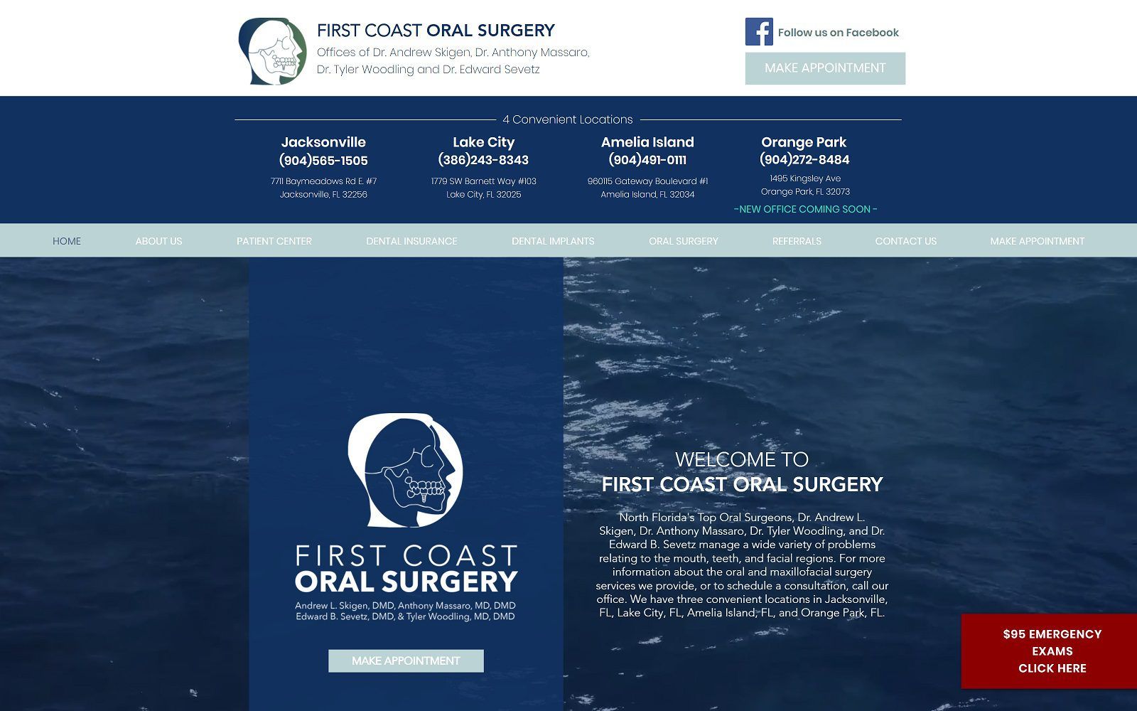 The screenshot of first coast oral and maxillofacial surgery website