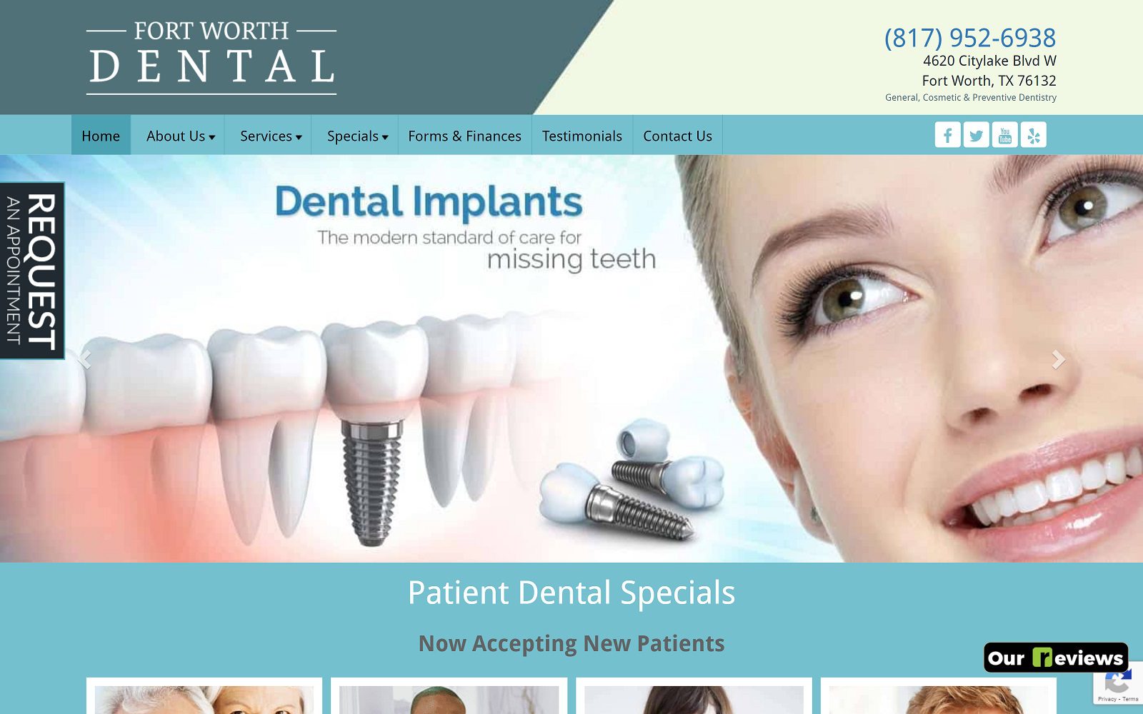 The screenshot of fort worth dental website