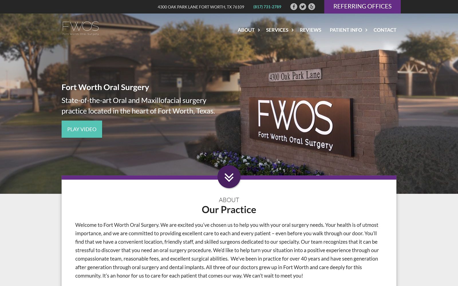 The screenshot of fort worth oral surgery website