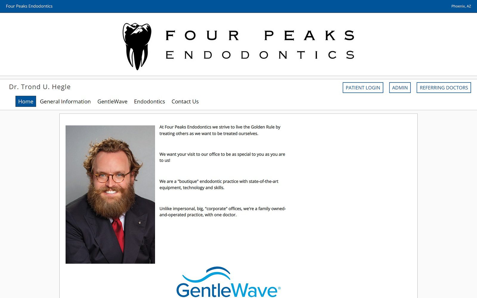 The screenshot of four peaks endodontics, dr. Trond u. Hegle website