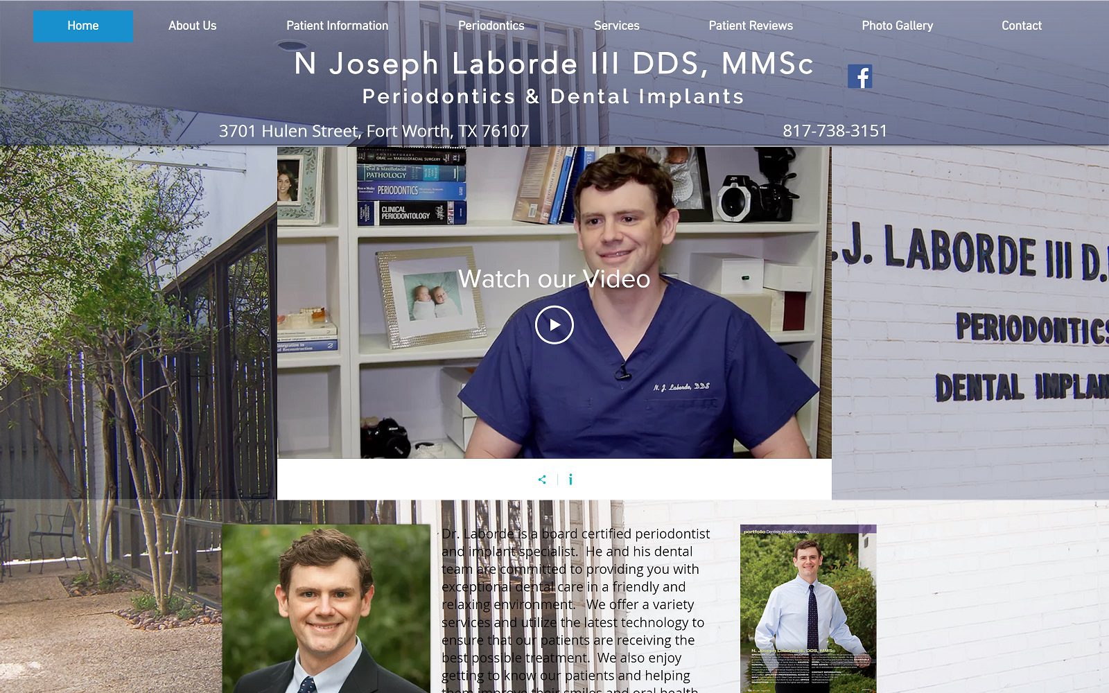 The screenshot of n joseph laborde iii periodontics & dental implants website