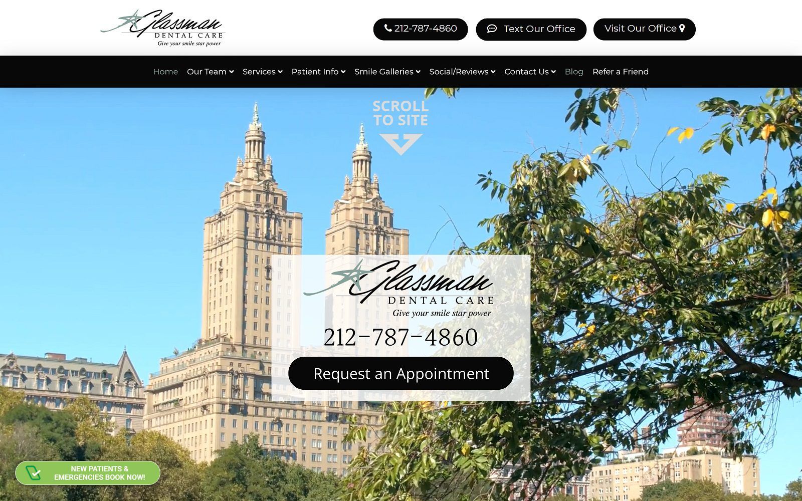 The screenshot of glassman dental care website