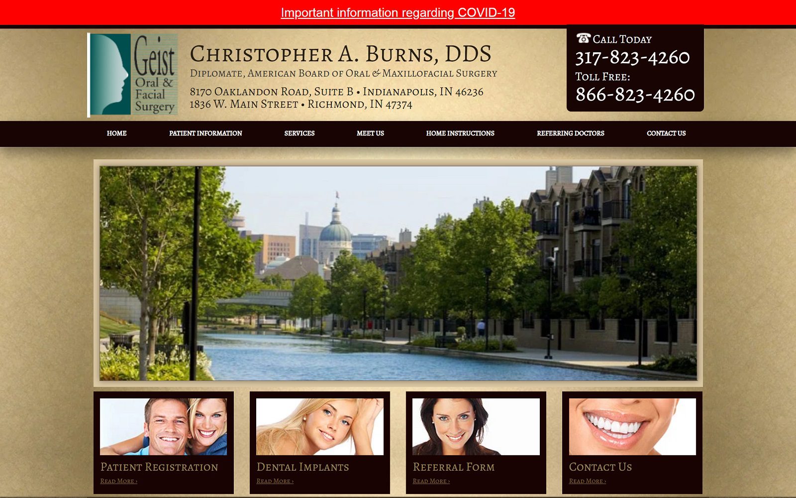 The screenshot of geist oral & facial surgery: burns christopher dds website