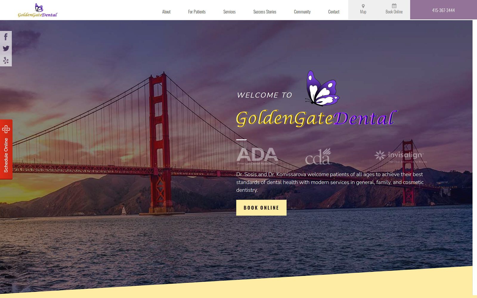 The screenshot of golden gate dental website