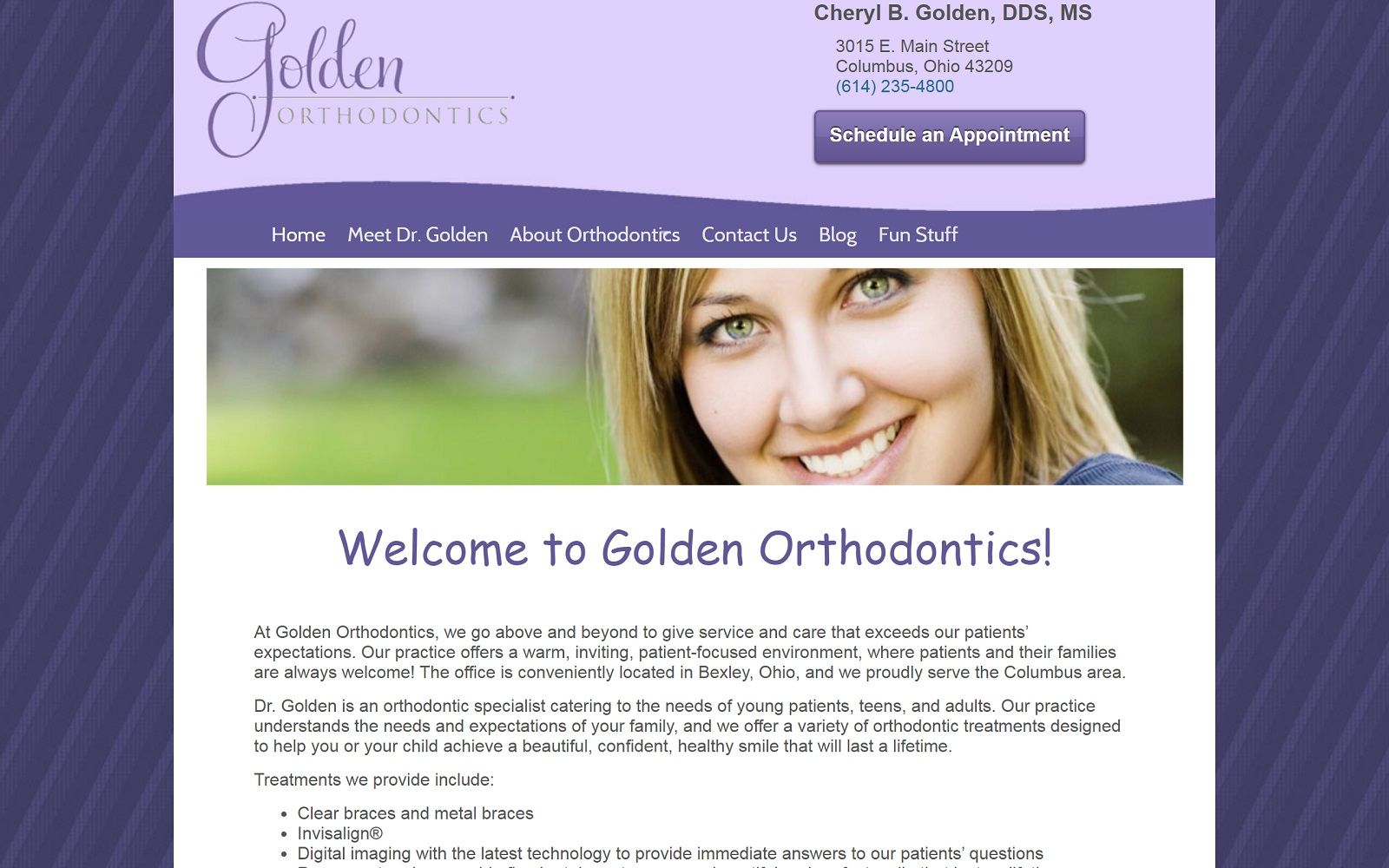 The screenshot of golden orthodontics dr. Cheryl golden website