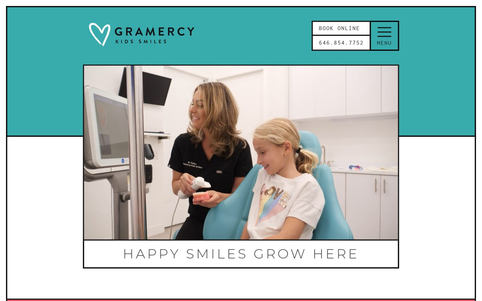 The screenshot of gramercy kids smiles dr. Fatina website