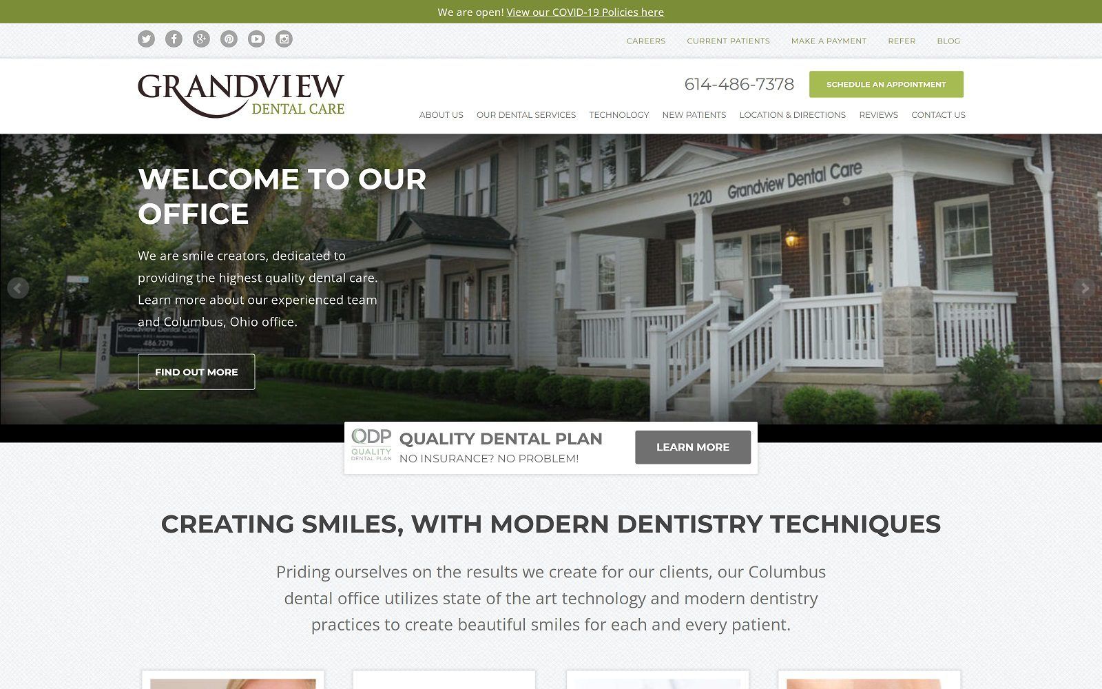 The screenshot of grandview dental care website