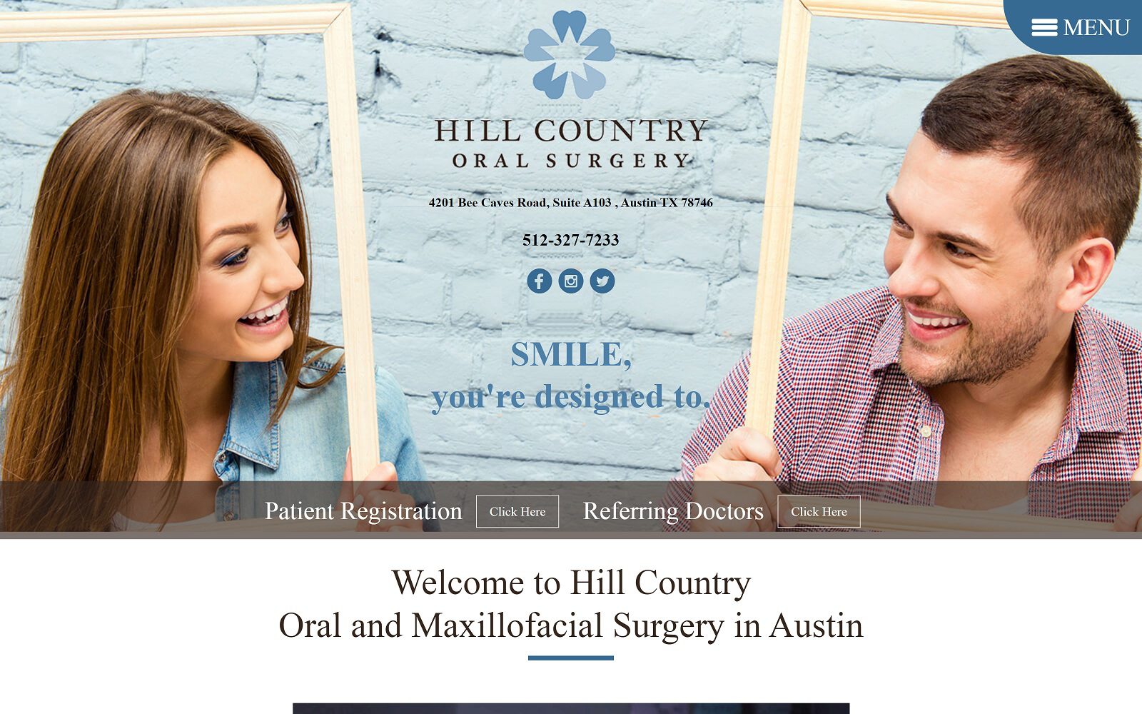 The screenshot of hill country oral surgery website