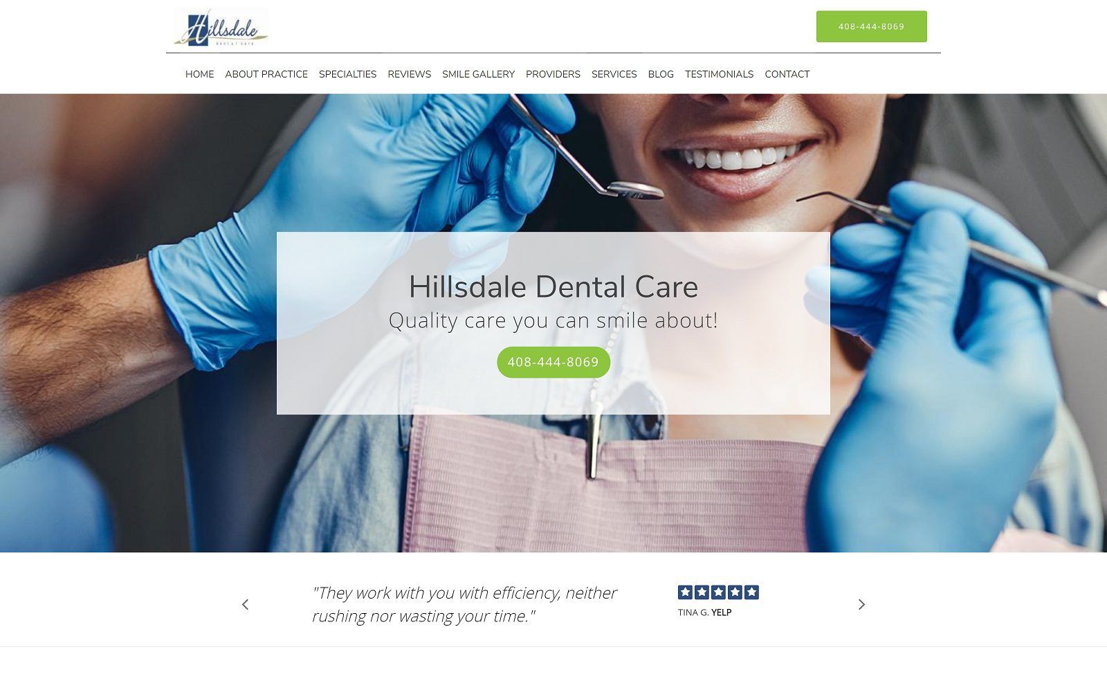 The screenshot of hillsdale dental care website