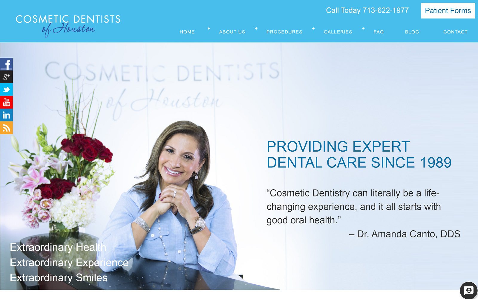 The screenshot of cosmetic dentists of houston dr. Amanda canto website