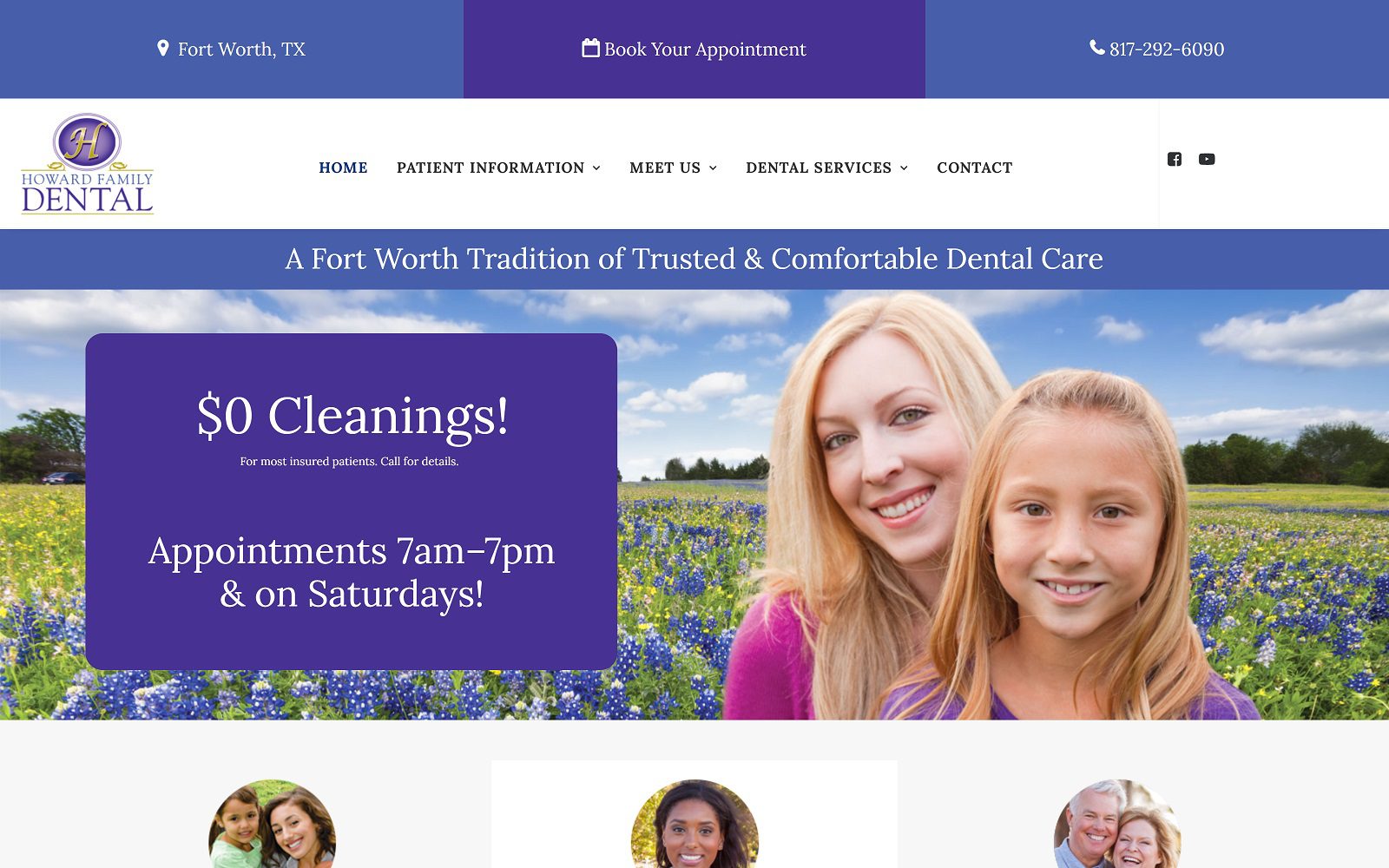 The screenshot of howard family dental website