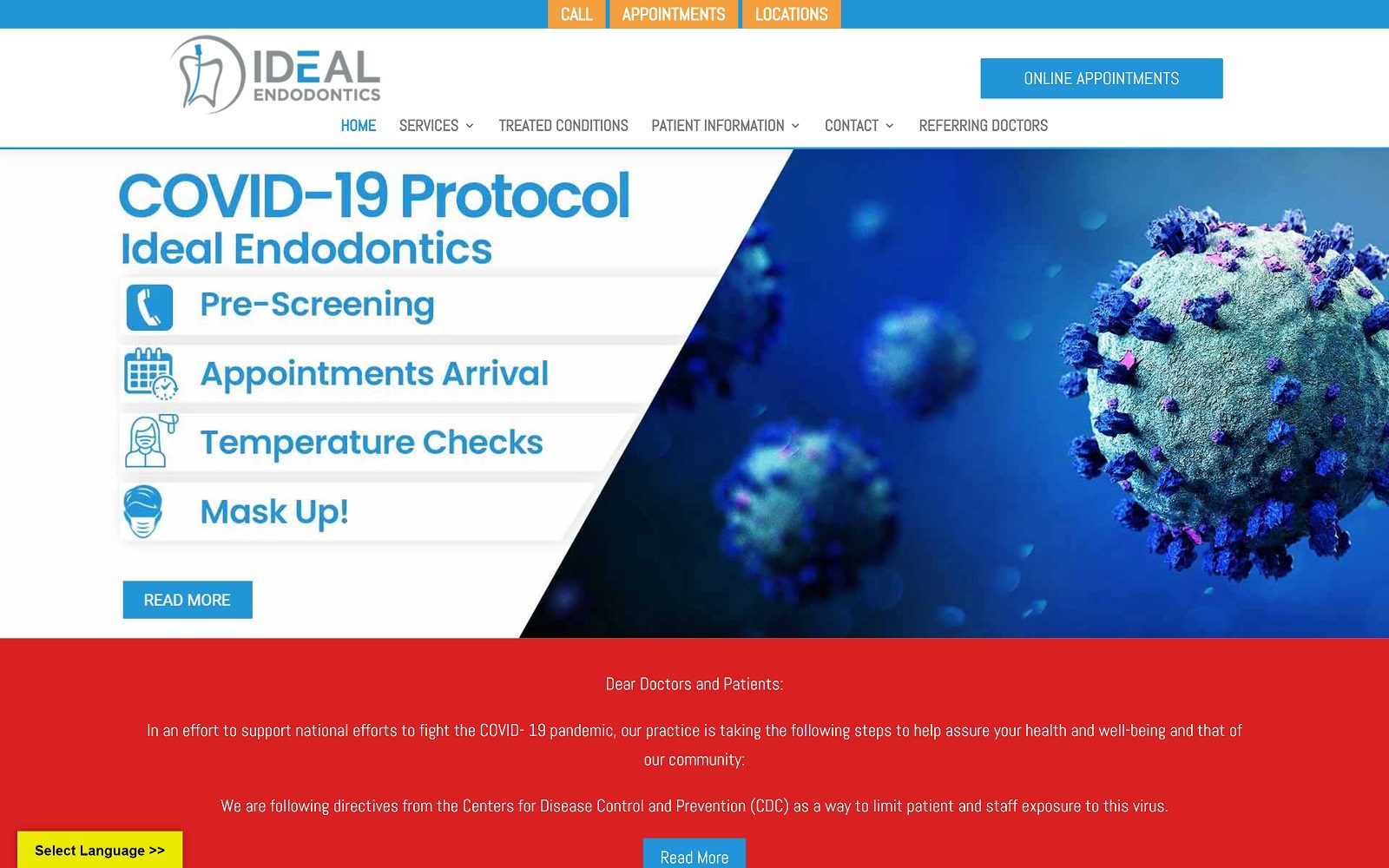 The screenshot of ideal endodontics website