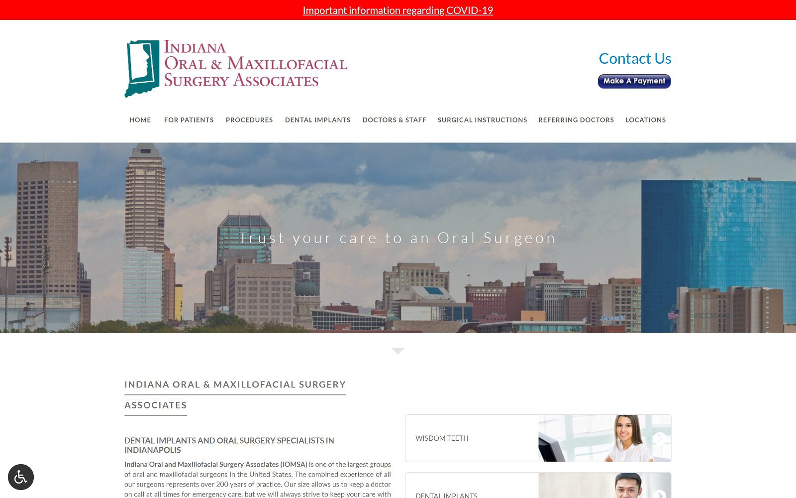 The screenshot of indiana oral and maxillofacial surgery associates website