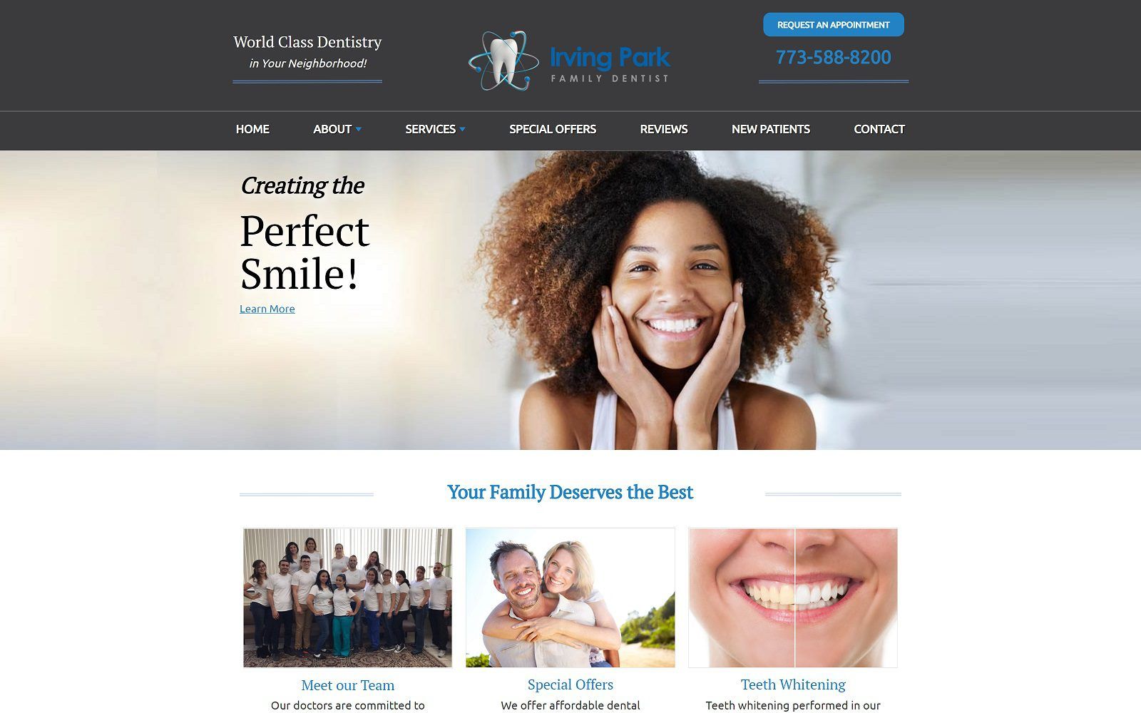 The screenshot of irving park family dentistry website