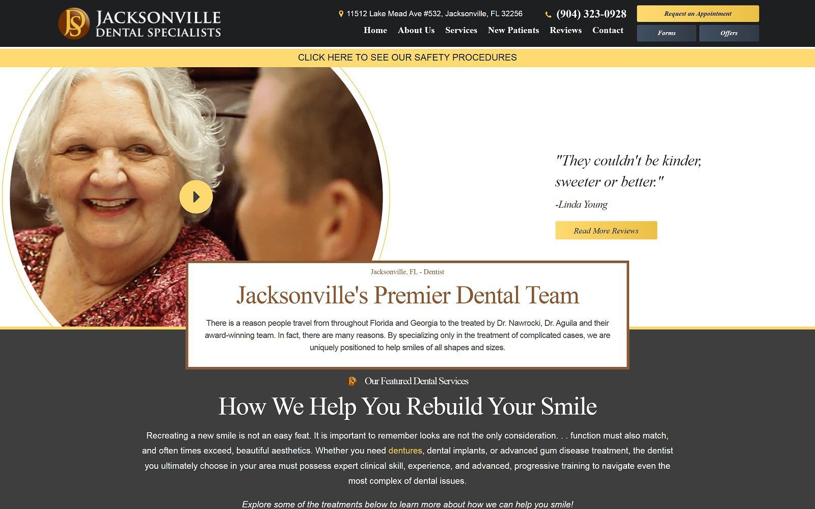 The screenshot of jacksonville dental specialists website