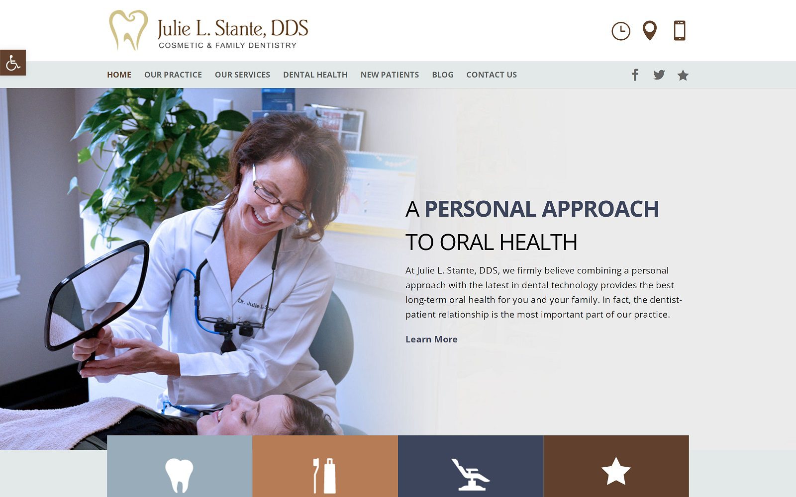 The screenshot of julie l stante, dds - cosmetic & family dentistry website