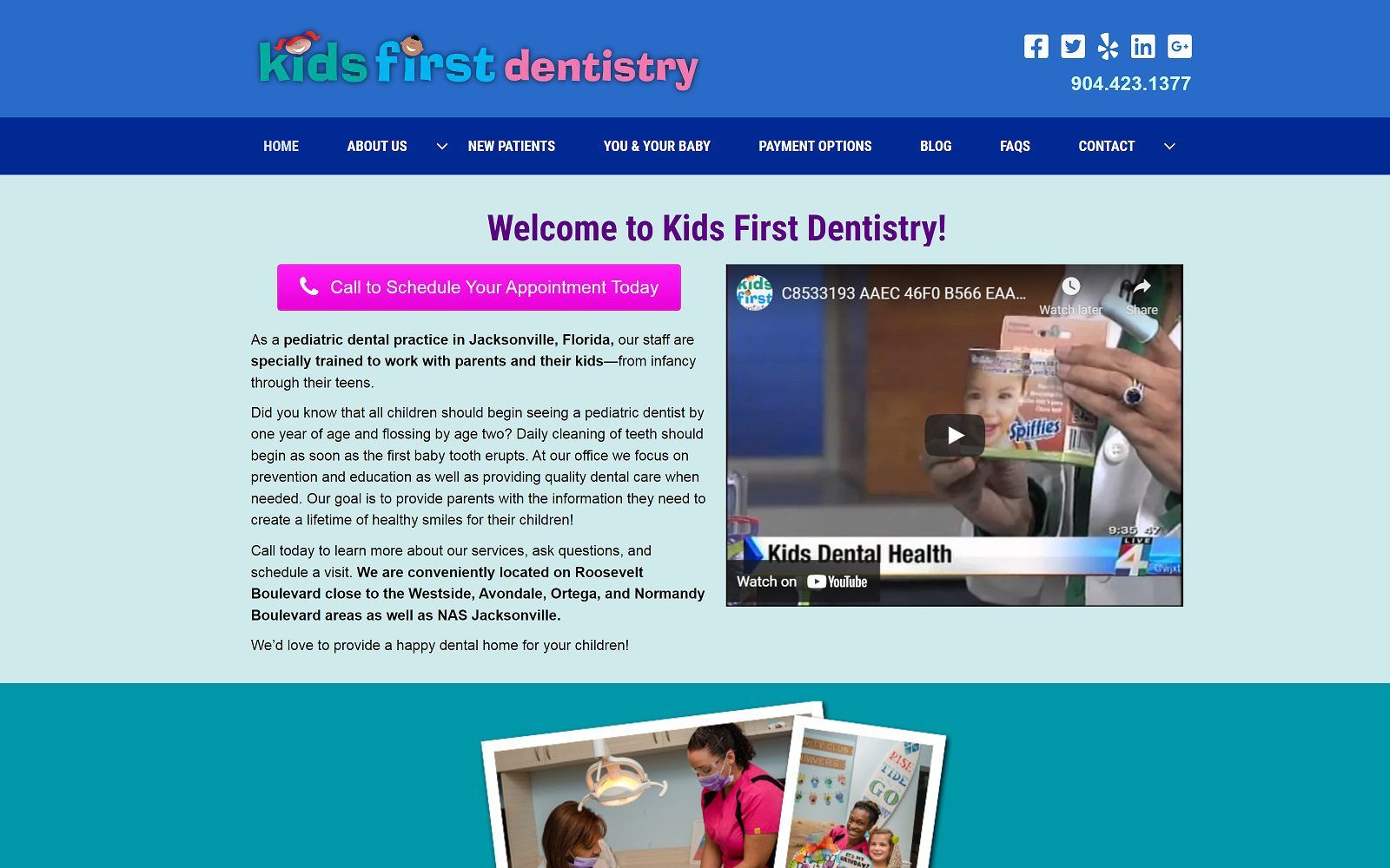 The screenshot of kids first dentistry website