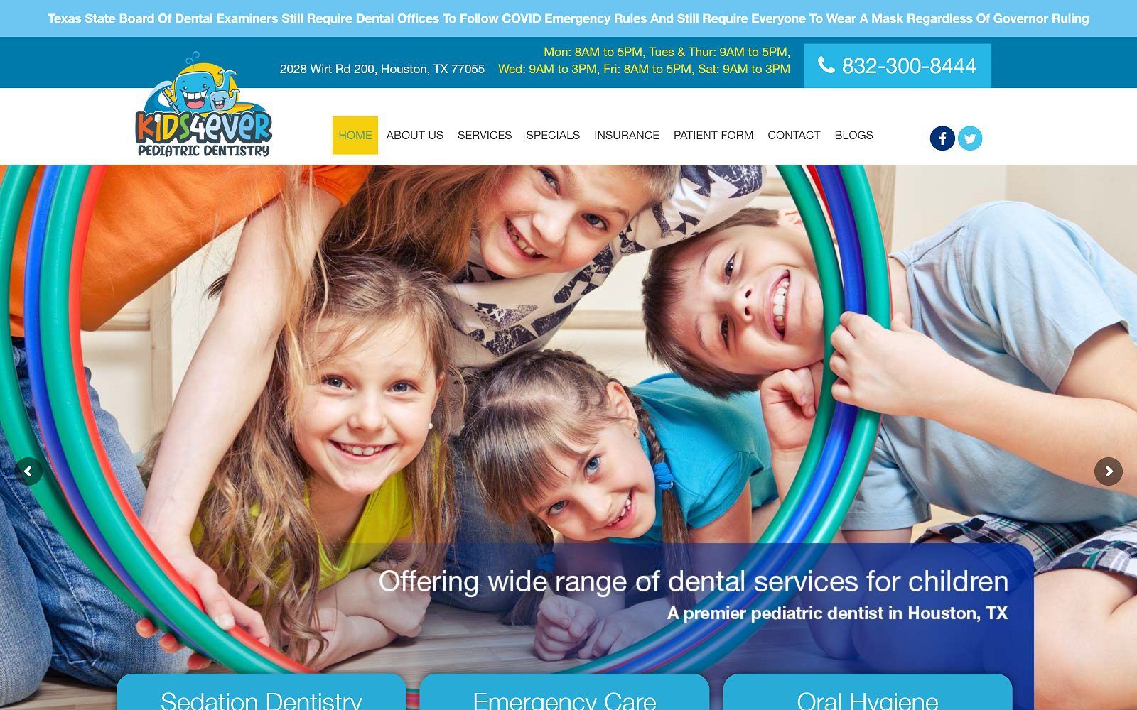 The screenshot of kids 4ever pediatric dentistry website