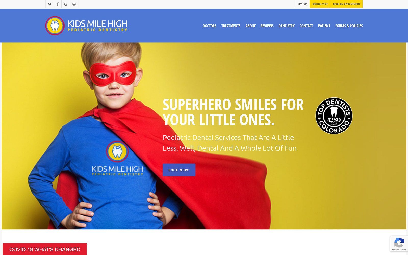The screenshot of kids mile high pediatric dentistry - central park website