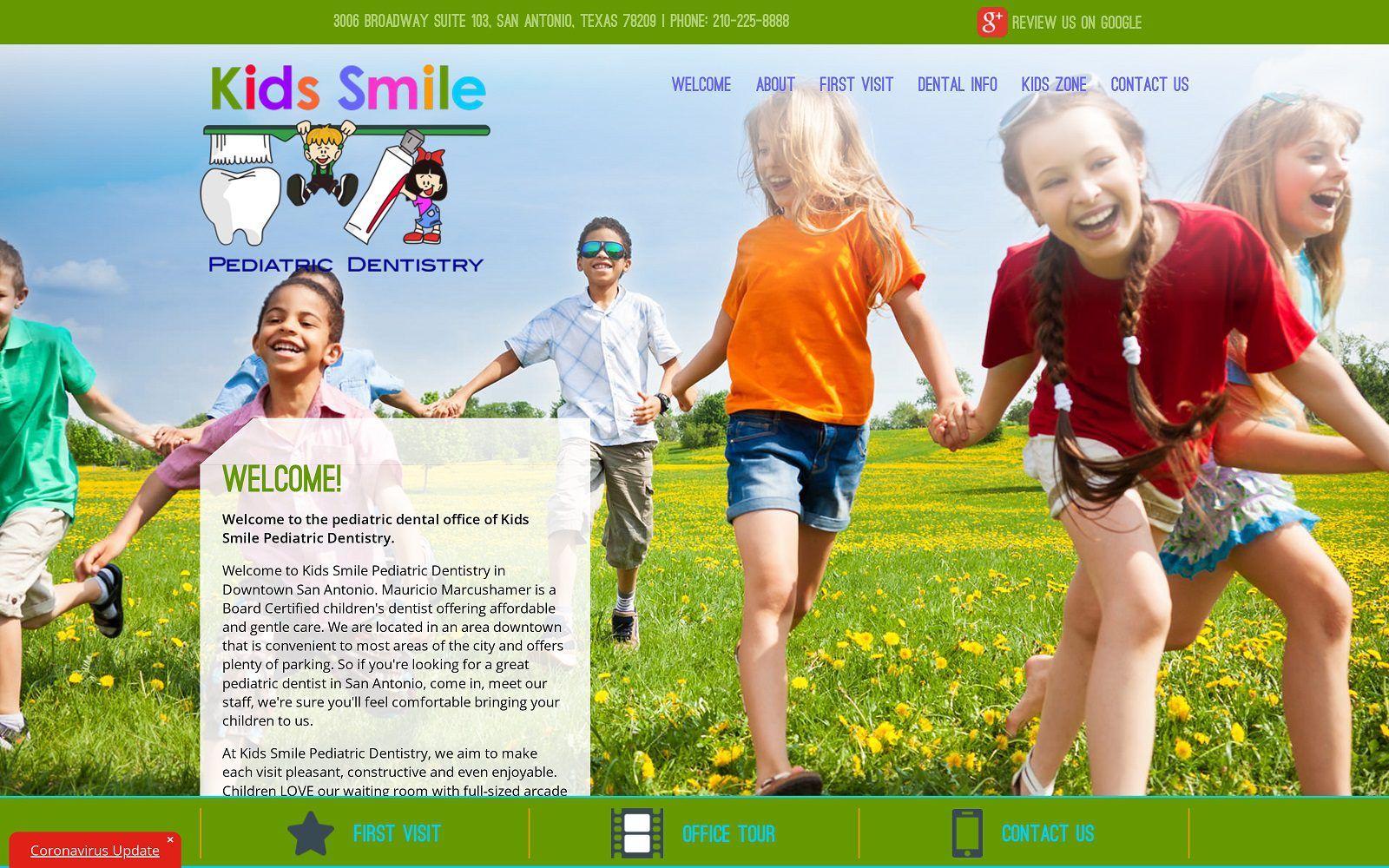 The screenshot of kids smile pediatric dentistry dr. Mauricio marcushamer  website