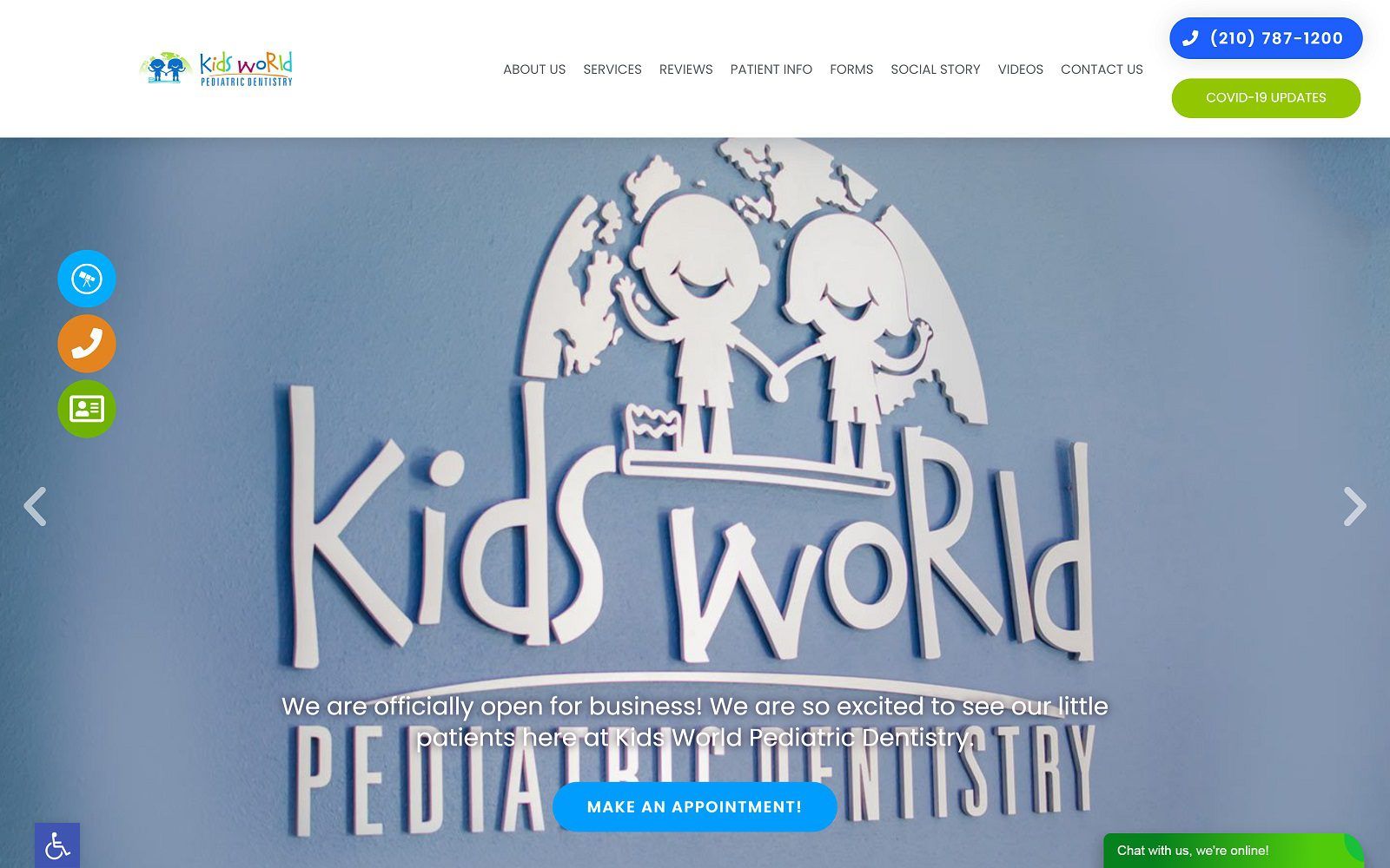 The screenshot of kids world pediatric dentistry website