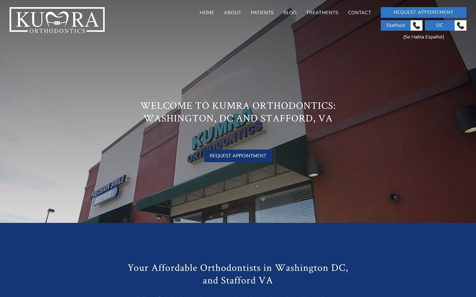 The screenshot of kumra orthodontics - washington, dc website