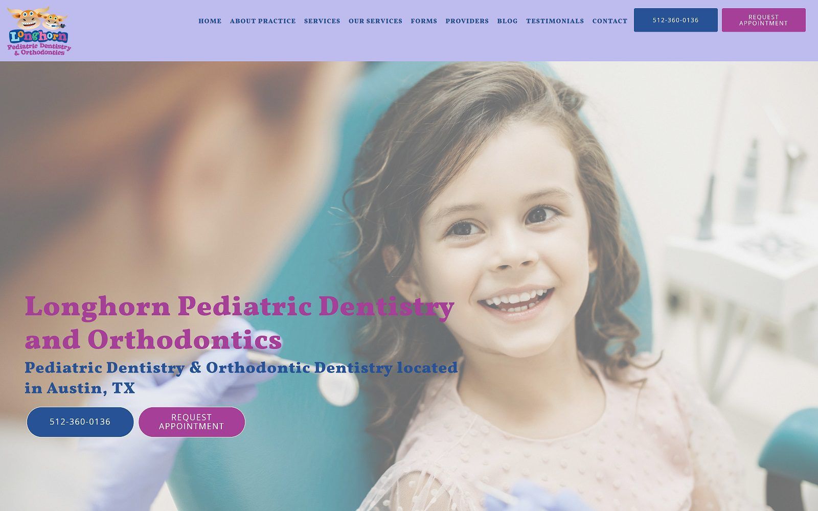 The screenshot of longhorn pediatric dentistry and orthodontics dr. Reza arzegar website