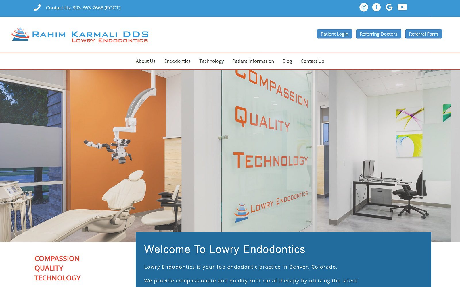 The screenshot of lowry endodontics: dr. Rahim karmali, dds website