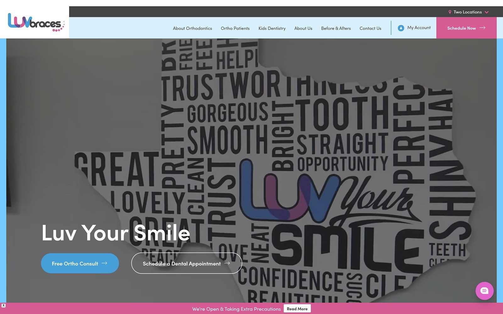 The screenshot of luv braces website