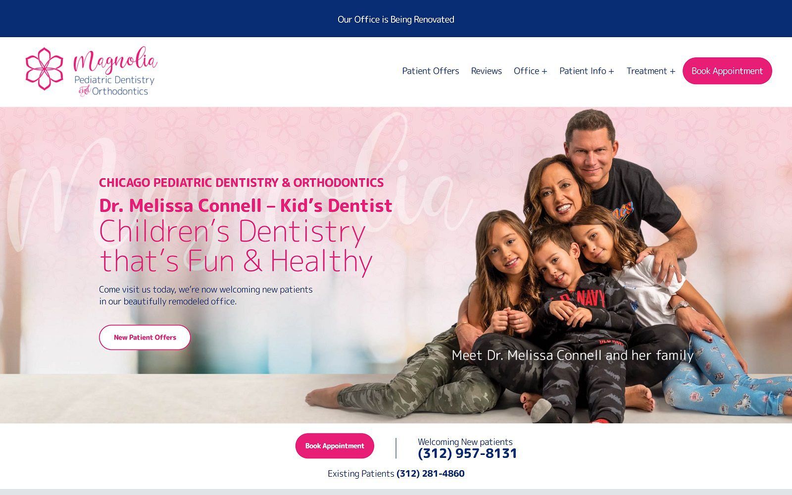 The screenshot of magnolia pediatric dentistry & orthodontics dr. Melissa connell website