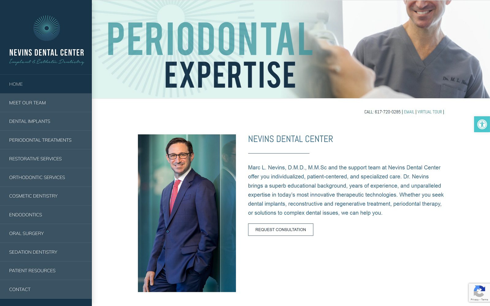 The screenshot of boston periodontics & dental implants | dr marc l. Nevins website