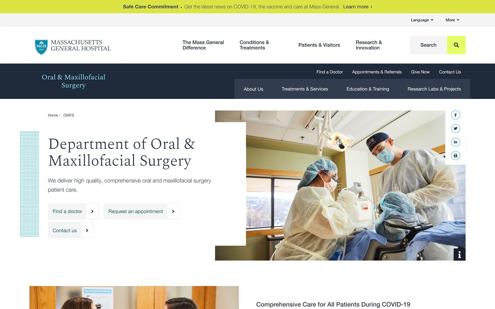 The screenshot of department of oral & maxillofacial surgery website