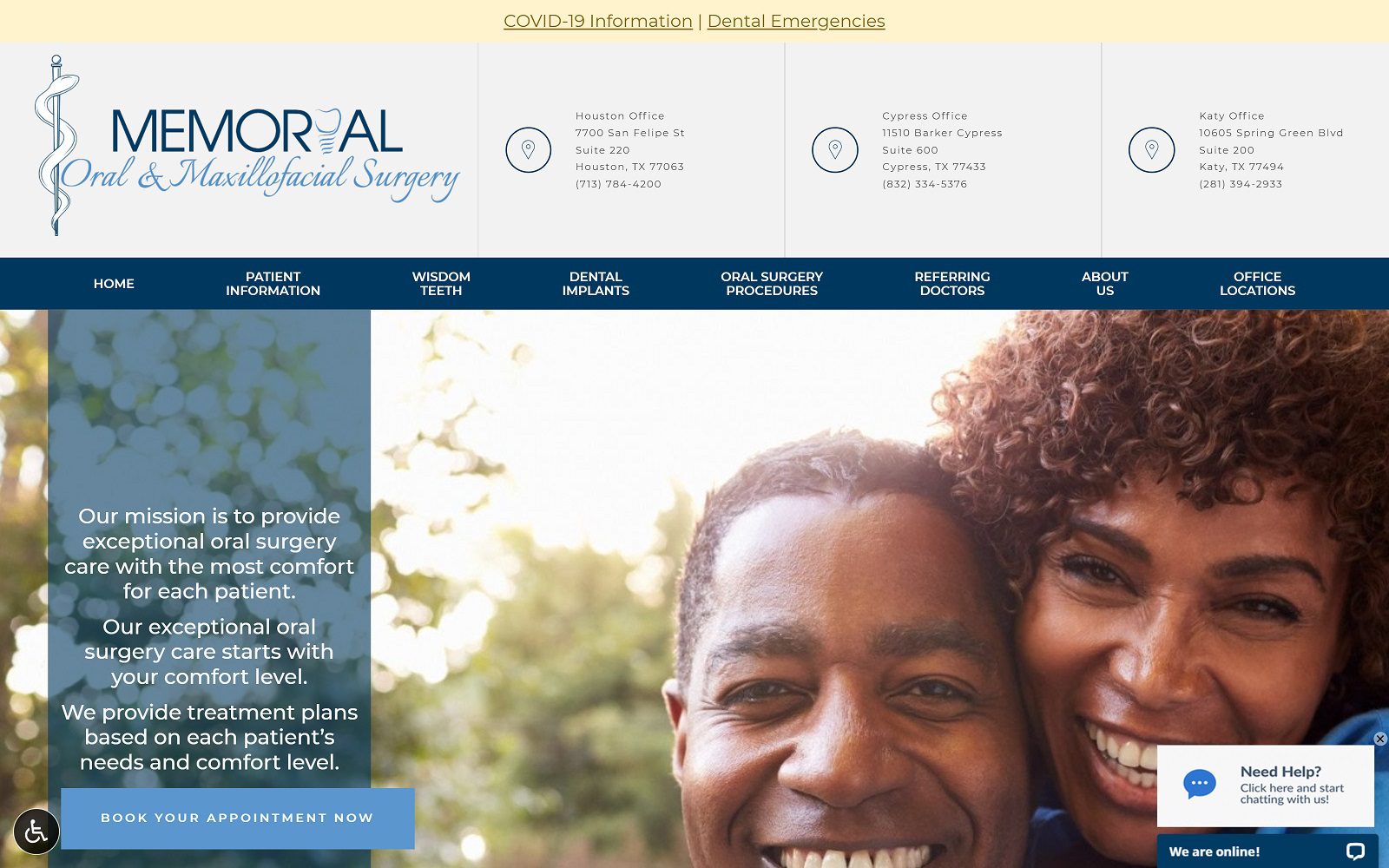 The screenshot of memorial oral and maxillofacial surgery website