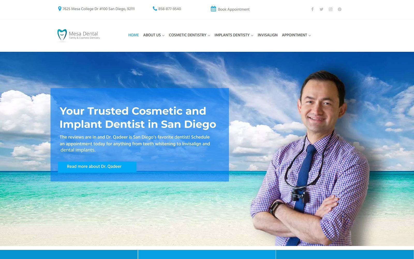 The screenshot of mesa dental website