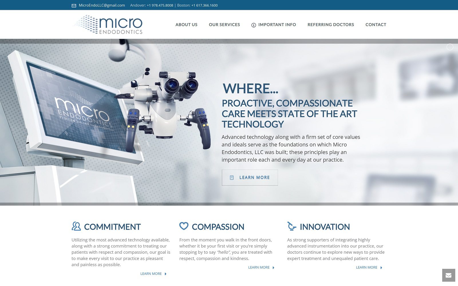 The screenshot of micro endodontics website