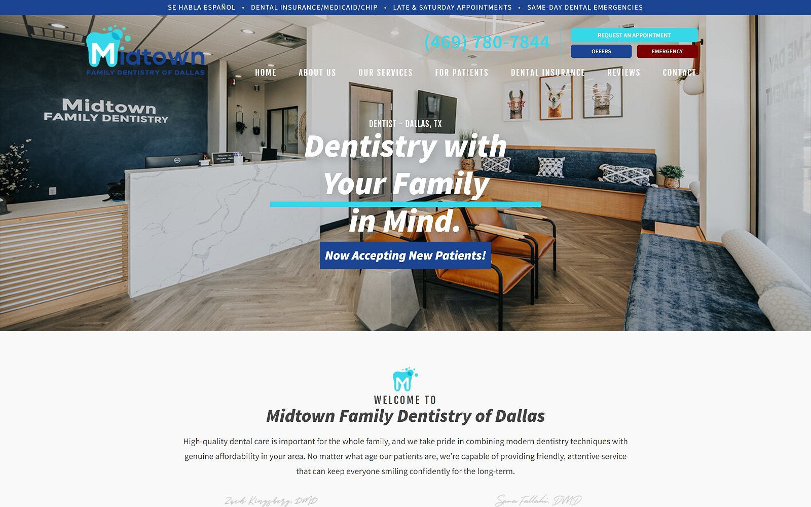 The screenshot of midtown family dentistry of dallas website