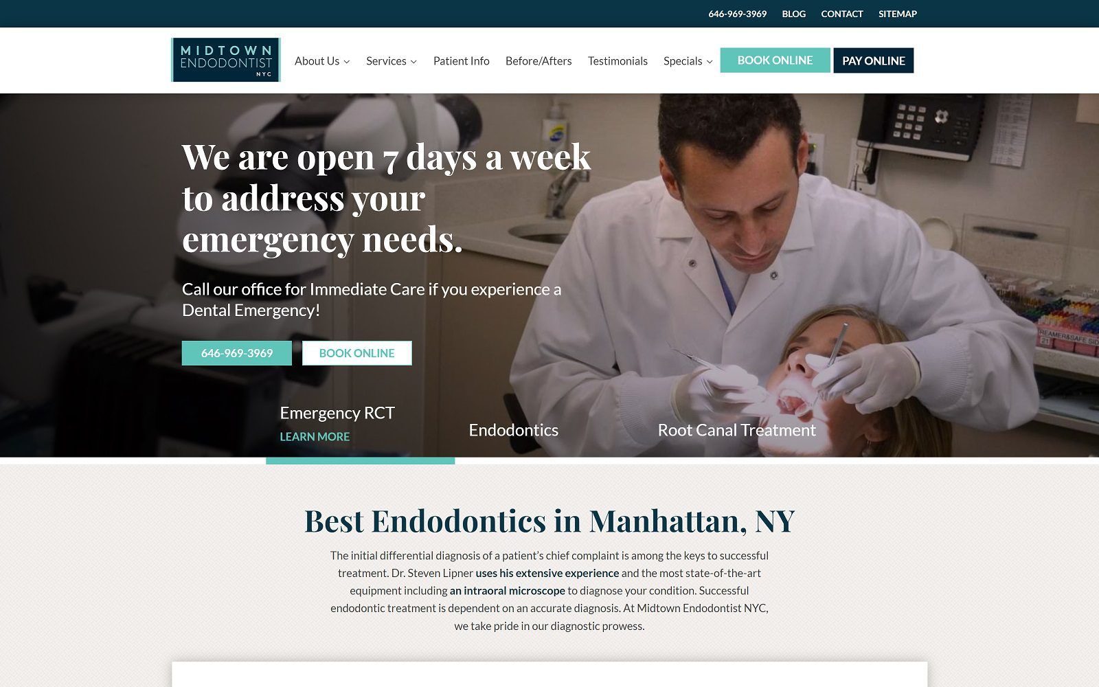The screenshot of midtown endodontist nyc website