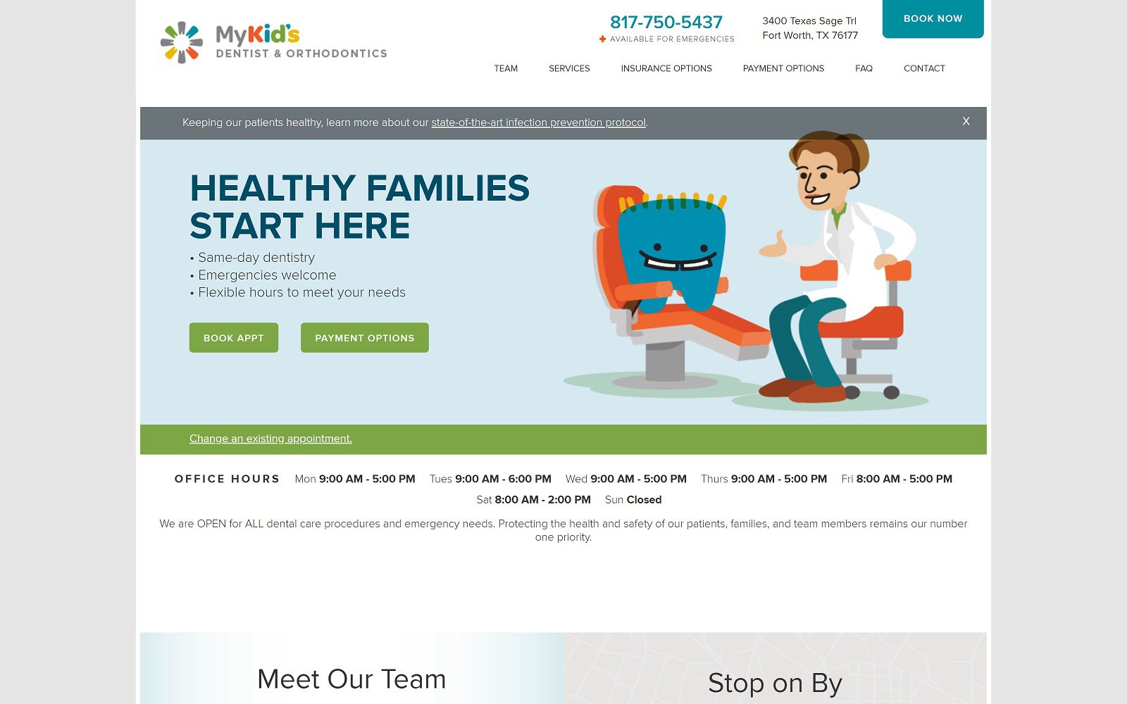 The screenshot of my kid's dentist & orthodontics website