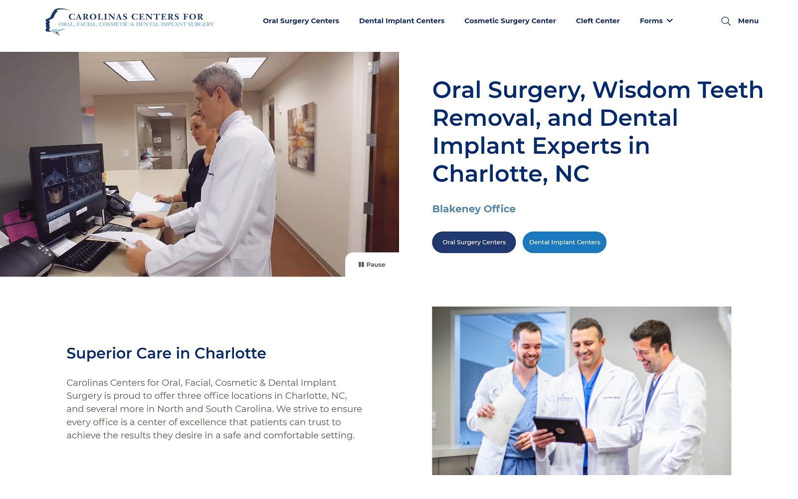 The screenshot of carolinas center for oral & facial surgery & dental implants website