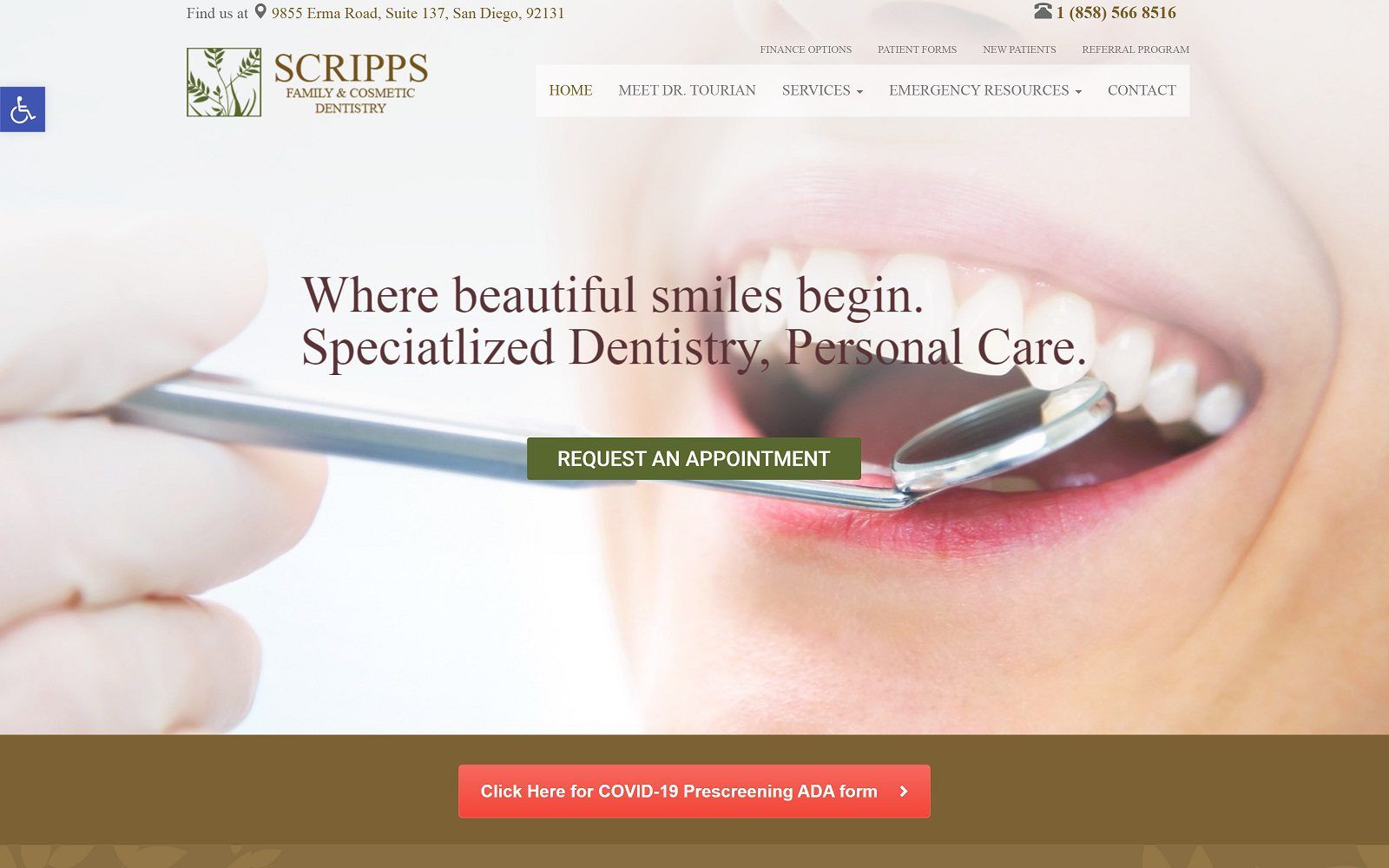 The screenshot of scripps family & cosmetic dentistry website