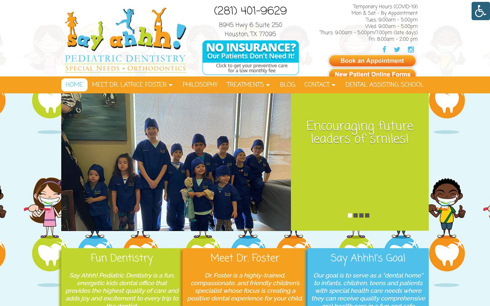 The screenshot of say ahhh pediatric dentistry website