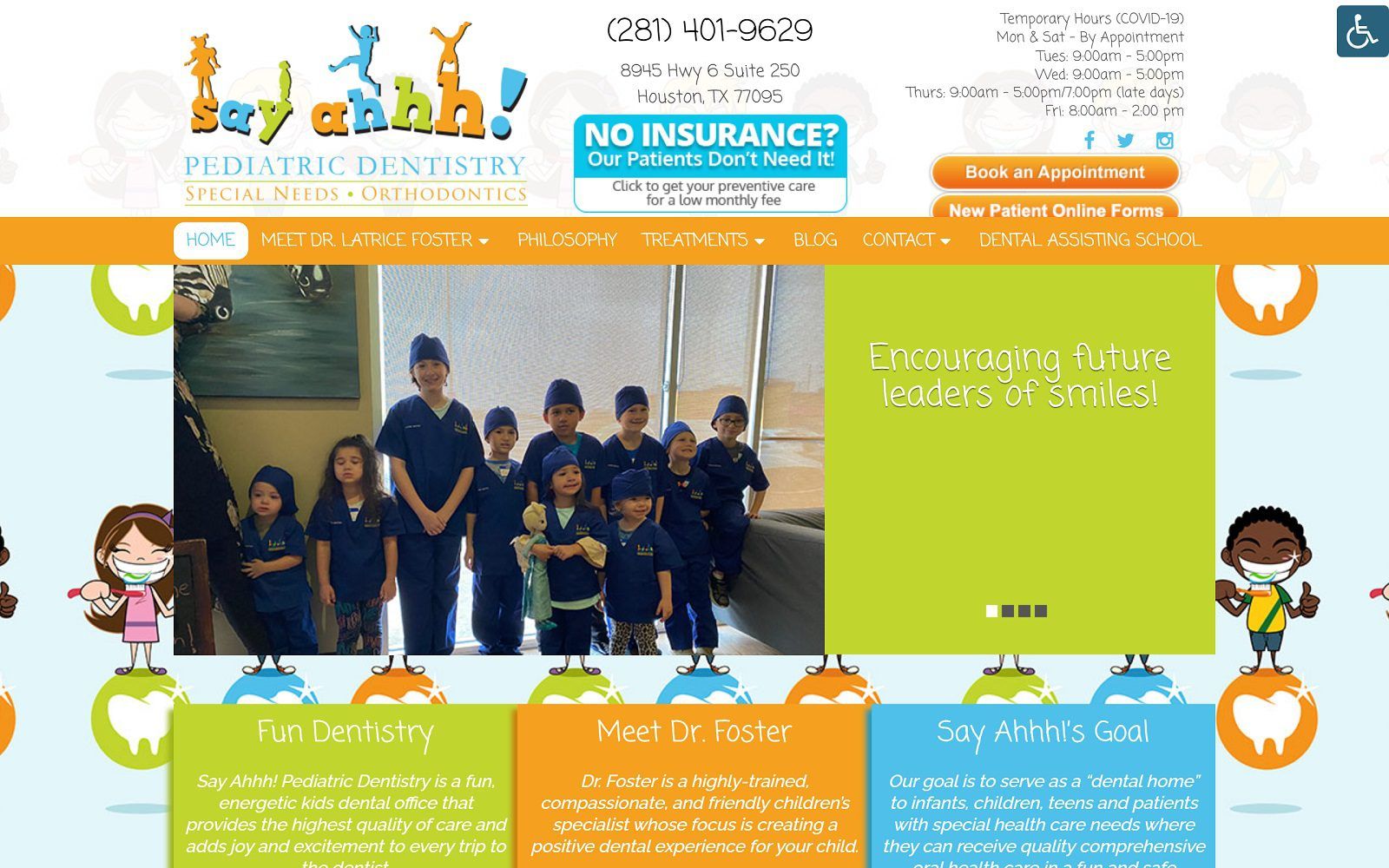 The screenshot of say ahhh pediatric dentistry website